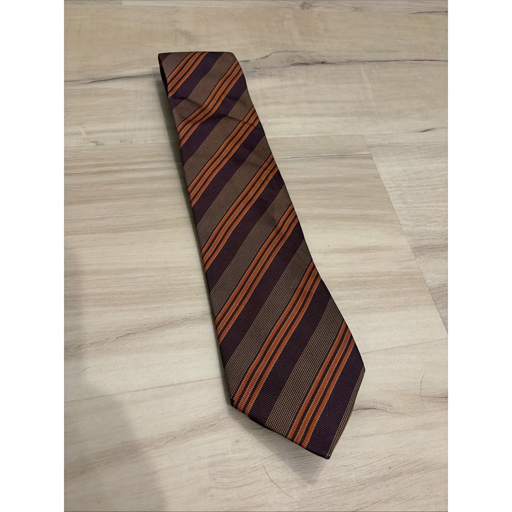 Burberry 100% Silk Tie Purple Brown Orange Made In Italy